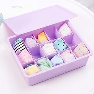 RONFILD Multipurpose 15 Grid Innerwear Underwear Socks Storage Organiser Plastic Box Jewellery Storage Container With Cover for Men Women Bedroom Wardrobe Travelling Pack of 1 - Image 1
