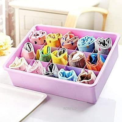RONFILD Multipurpose 15 Grid Innerwear Underwear Socks Storage Organiser Plastic Box Jewellery Storage Container With Cover for Men Women Bedroom Wardrobe Travelling Pack of 1 - Image 2
