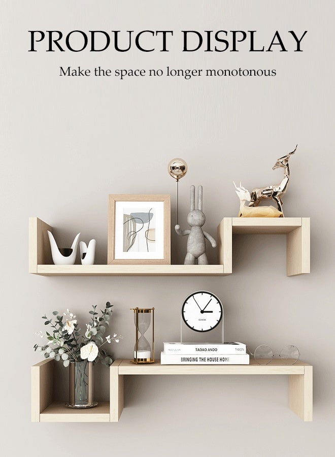 DUNISO TWO-Layer Floating Shelves, Decorative Wall Shelves，Wooden Storage Rack，Free Combination，Suitable for Living Room, Bedroom, Bathroom，Light Walnut Color - Image 5
