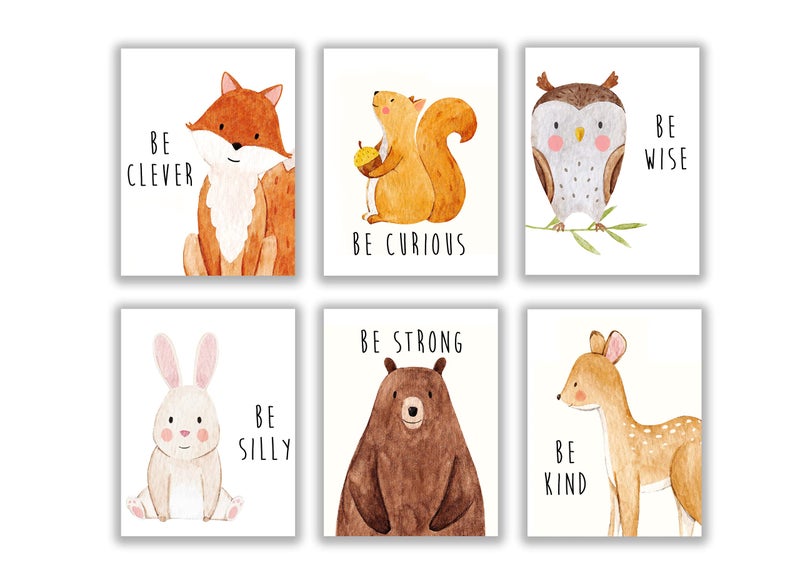 Throwback Traits Set of 6 Baby Animal Nursery Wall Art Prints - Cute & Inspirational Decor for Baby Girls & Boys, Kids Room, Playroom, Nursery - Unframed 8x10 Inch Posters - Woodland Animal Nursery Decor - Image 1