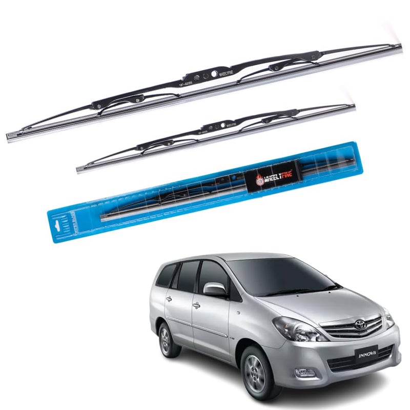 Wheelyfine Car Wiper Blades | Metal Frame | Water Repellent Windshield Wipers | Blade Refills (Toyota Innova (1994 Onwards) Dr 24"/Pa 16") - Image 1