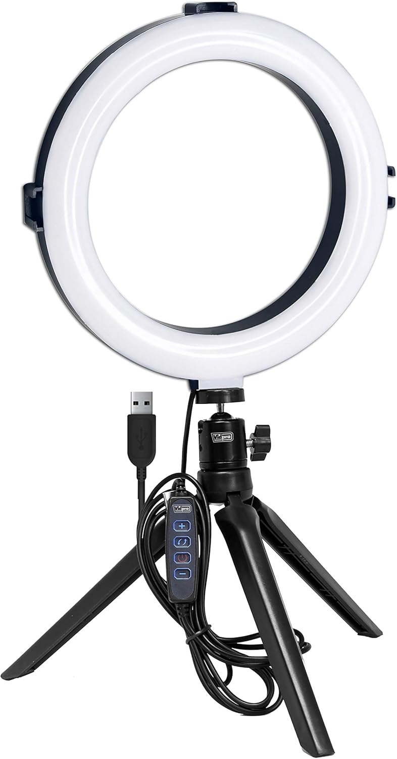 VidPro RL-8 8" Inch LED Ring Light Kit with Mini Tripod and Ball Head. USB Powered for Portraits, Makeup, Modelling, Vloggers, Macro Photos and YouTube. Variable Color Temperature 2800K 4500K 6500K - Image 1