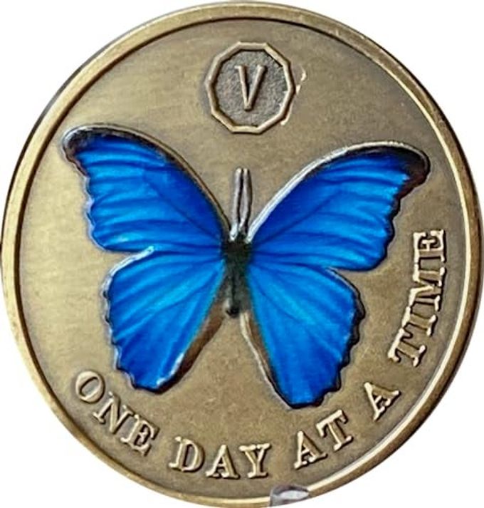 RecoveryChip 5 Year Blue Butterfly Medallion One Day at A Time Sobriety Chip - Image 3
