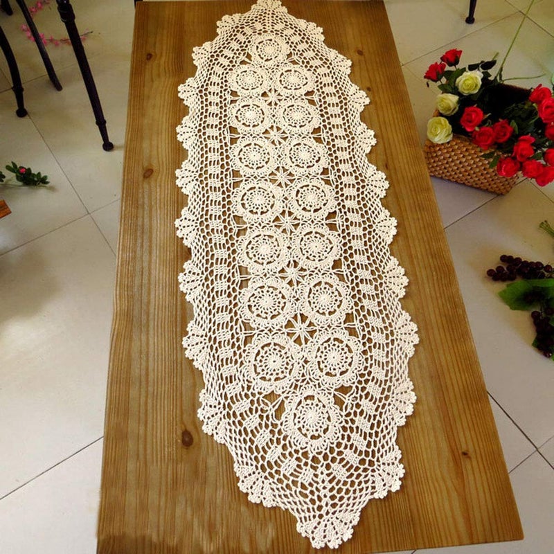 Laivigo Handmade Crochet Lace Table Cloth Doilies DoilyRectangle16 x 24 InchBeige