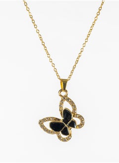 Stainless Steel Neckalce Gold with a Zirconic Black Butterfly Pendant