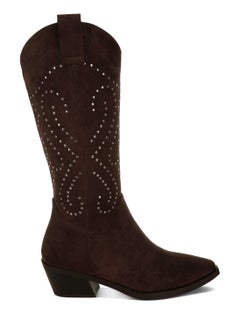 London Rag Studs Embellished Cowboy Boots in Brown  - Image 1
