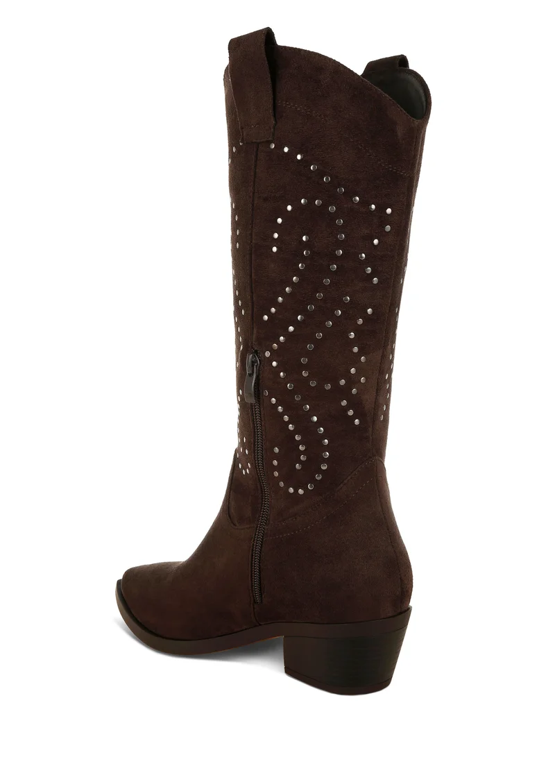 London Rag Studs Embellished Cowboy Boots in Brown