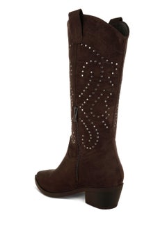 London Rag Studs Embellished Cowboy Boots in Brown  - Image 3