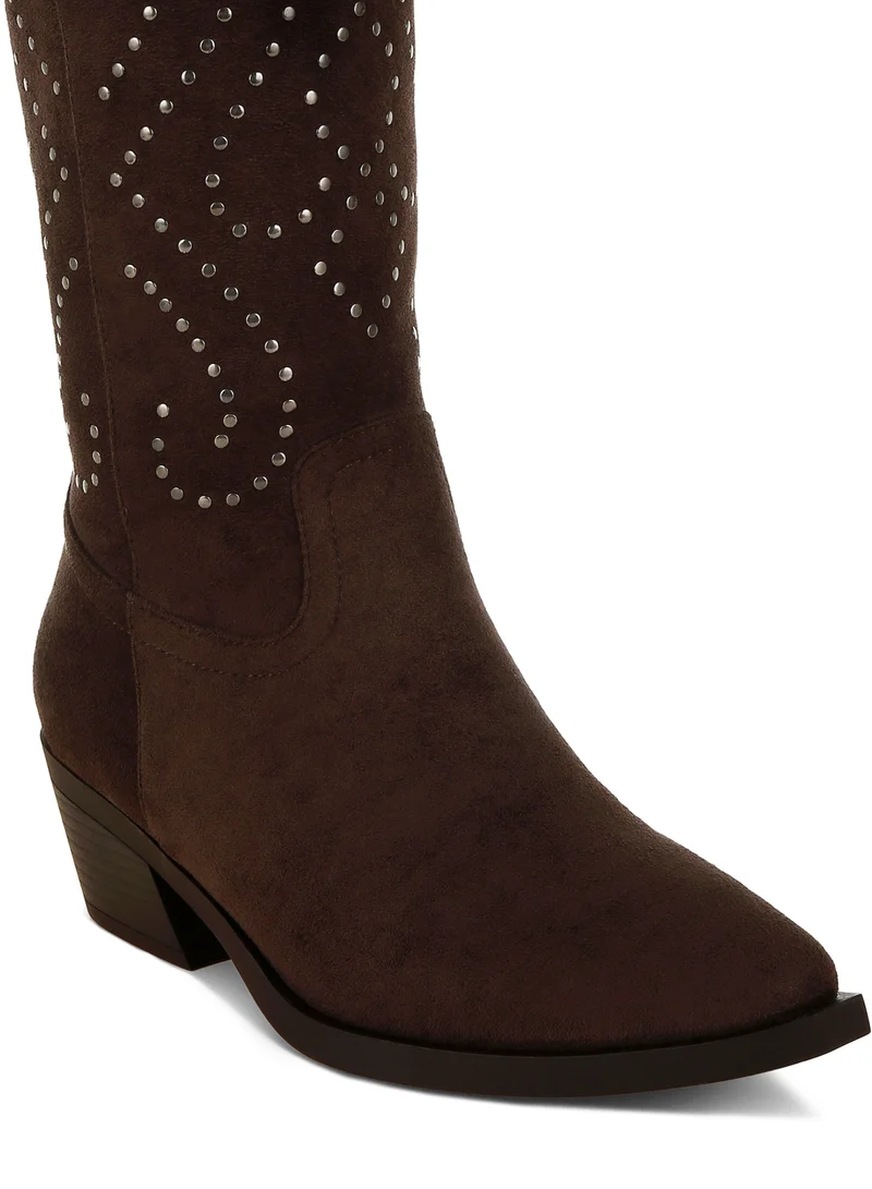 London Rag Studs Embellished Cowboy Boots in Brown