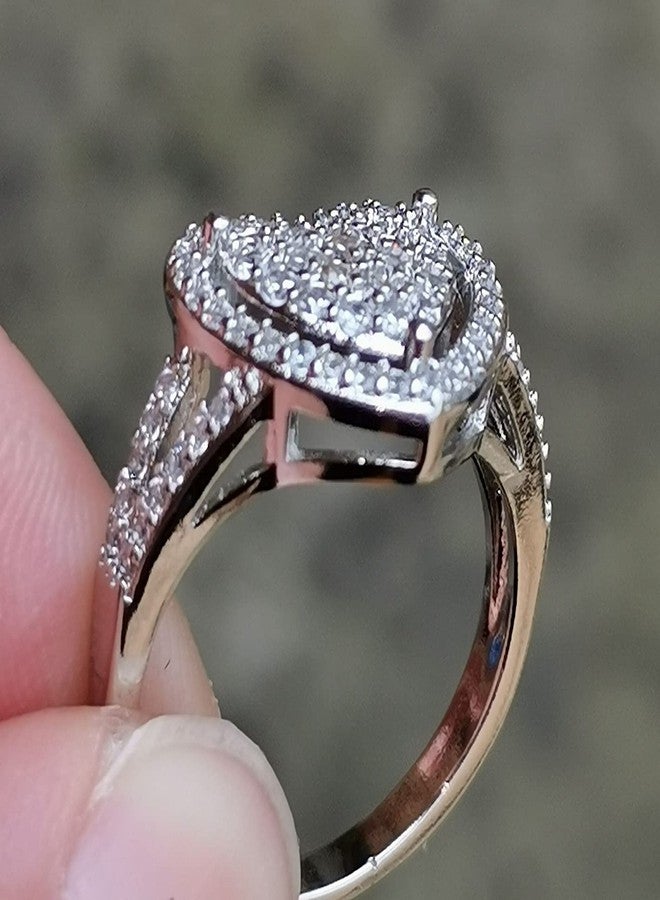 GUIDECUN Dainty Women's White Gold Plated Pavé-Set Cluster White Cubic Zirconia Love Heart-shaped Wedding Promise Rings (US size 9) - Image 5