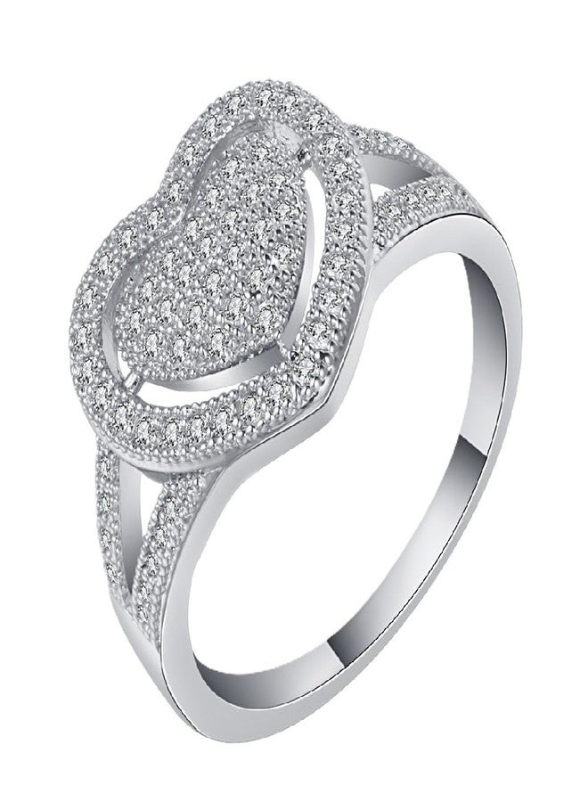 GUIDECUN Dainty Women's White Gold Plated Pavé-Set Cluster White Cubic Zirconia Love Heart-shaped Wedding Promise Rings (US size 9) - Image 1