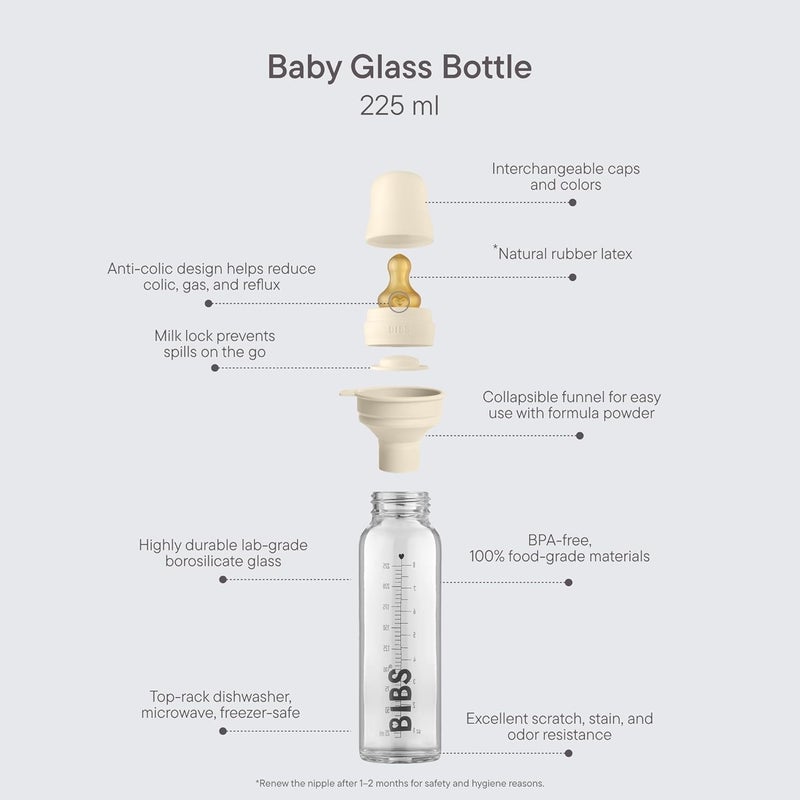 BIBS Baby Glass Bottle 225ml in Sage - Image 2