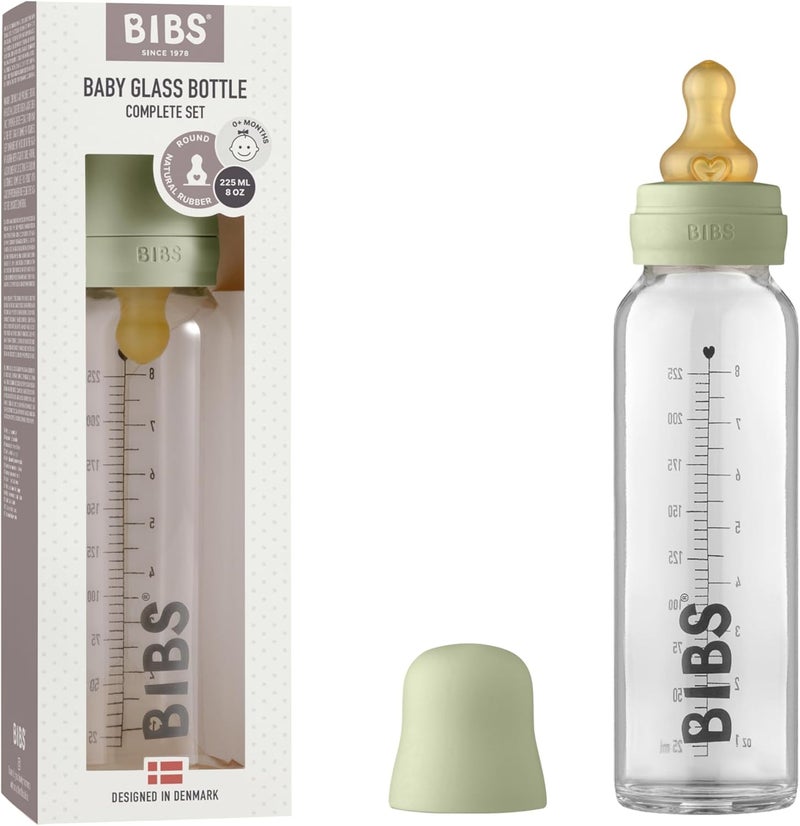 BIBS Baby Glass Bottle 225ml in Sage - Image 1