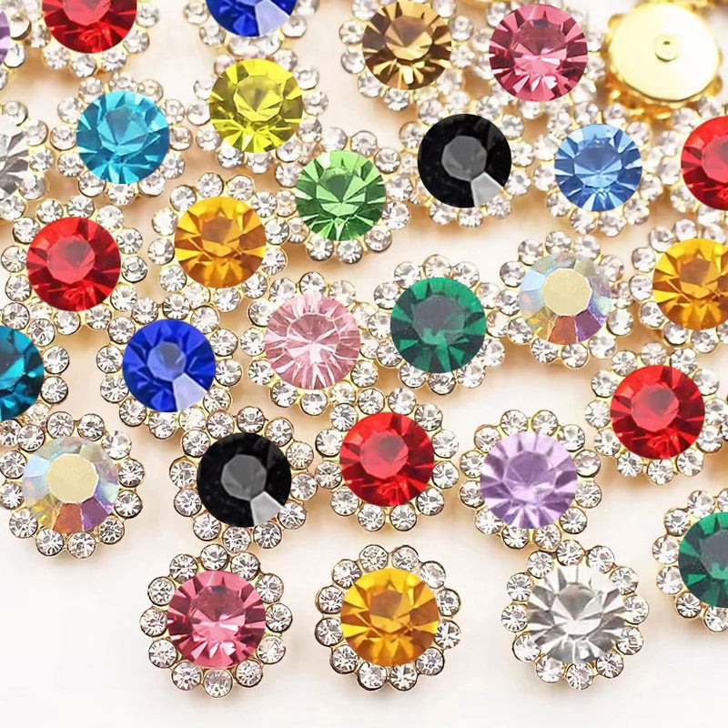 UYTRDVG 160 Pcs 16 Mixed Colors 12Mm Flower Sew On Rhinestones Crystal Glass Gems  Metal Claw Rhinestones Jewels For Crafts  Glitter Gemstones For Crafting Clothes Shoes Cap Earring Belt Sewing Accessories - Image 1