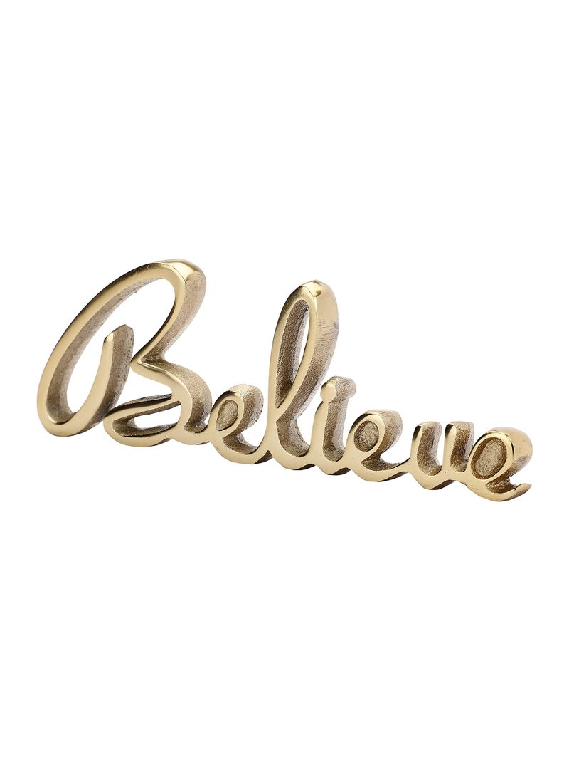HEYEARTH Words Believe Sign Decor |Decorative Items for Home Living Room | Metal Word Sign Board Centerpiece | Cutout Believe Sign | Decoration for Room, Kitchen, Gallery, Office Believe-Gold - Image 1