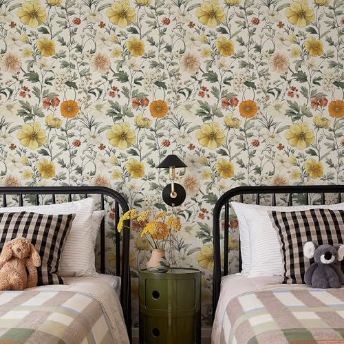 JiffDiff Vintage Floral Peel and Stick Wallpaper，Contact Paper Boho Neutral Wallpaper Self Adhesive Wall Paper for Bathroom Covering Wall Cabinets Decorative 17.3" x 120" - Image 2