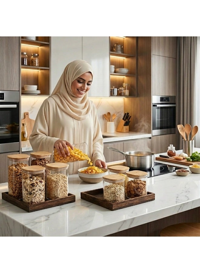 YAH Creation YAH 5-Piece Luxurious Airtight Glass Jar Set – Ultra-Clear Borosilicate Square Storage Containers with Bamboo Lids | Moisture-Proof Kitchen Pantry Canisters for Rice, Cereal, Grains & Snacks - Image 4