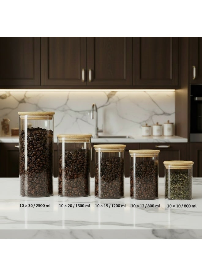 YAH Creation YAH 5-Piece Luxurious Airtight Glass Jar Set – Ultra-Clear Borosilicate Square Storage Containers with Bamboo Lids | Moisture-Proof Kitchen Pantry Canisters for Rice, Cereal, Grains & Snacks - Image 2