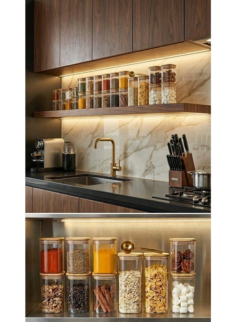YAH Creation YAH 5-Piece Luxurious Airtight Glass Jar Set – Ultra-Clear Borosilicate Square Storage Containers with Bamboo Lids | Moisture-Proof Kitchen Pantry Canisters for Rice, Cereal, Grains & Snacks - Image 3