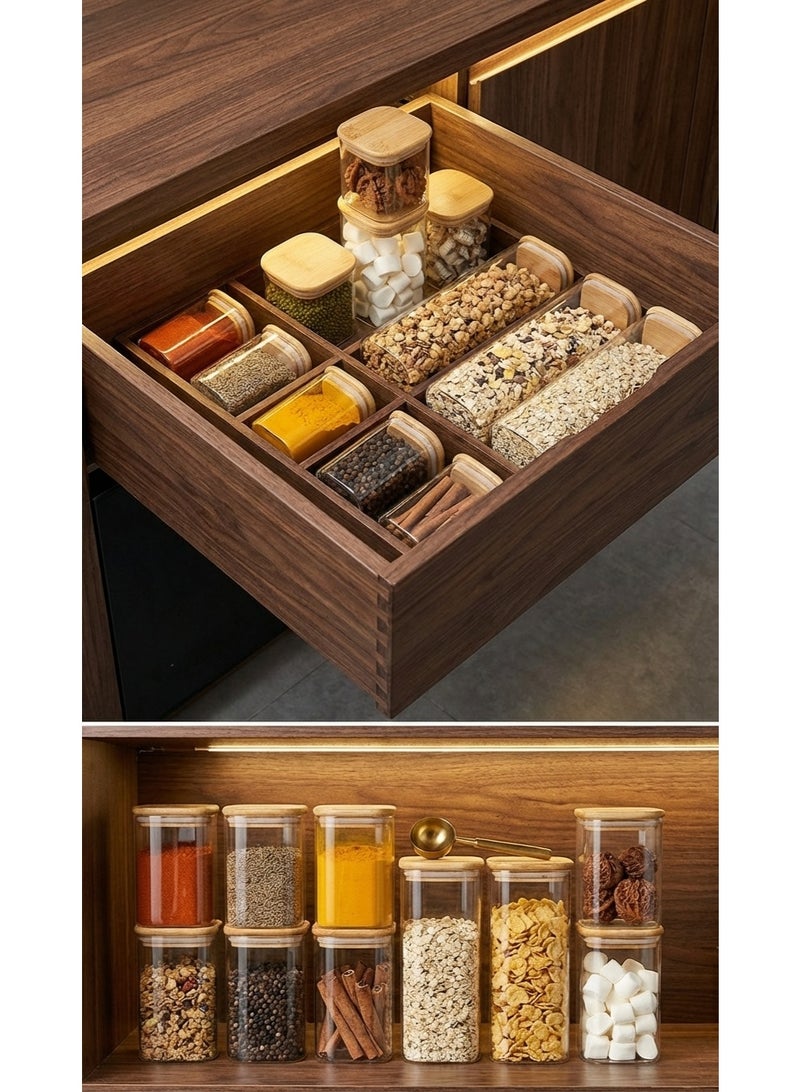 YAH Creation YAH 5-Piece Luxurious Airtight Glass Jar Set – Ultra-Clear Borosilicate Square Storage Containers with Bamboo Lids | Moisture-Proof Kitchen Pantry Canisters for Rice, Cereal, Grains & Snacks - Image 5