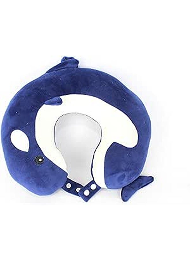 Comfy Neck Support Soft Fiber Travel Neck Pillow U-Shape For Car, Travel, Office,Airplane and Gifts - Whale - Blue
