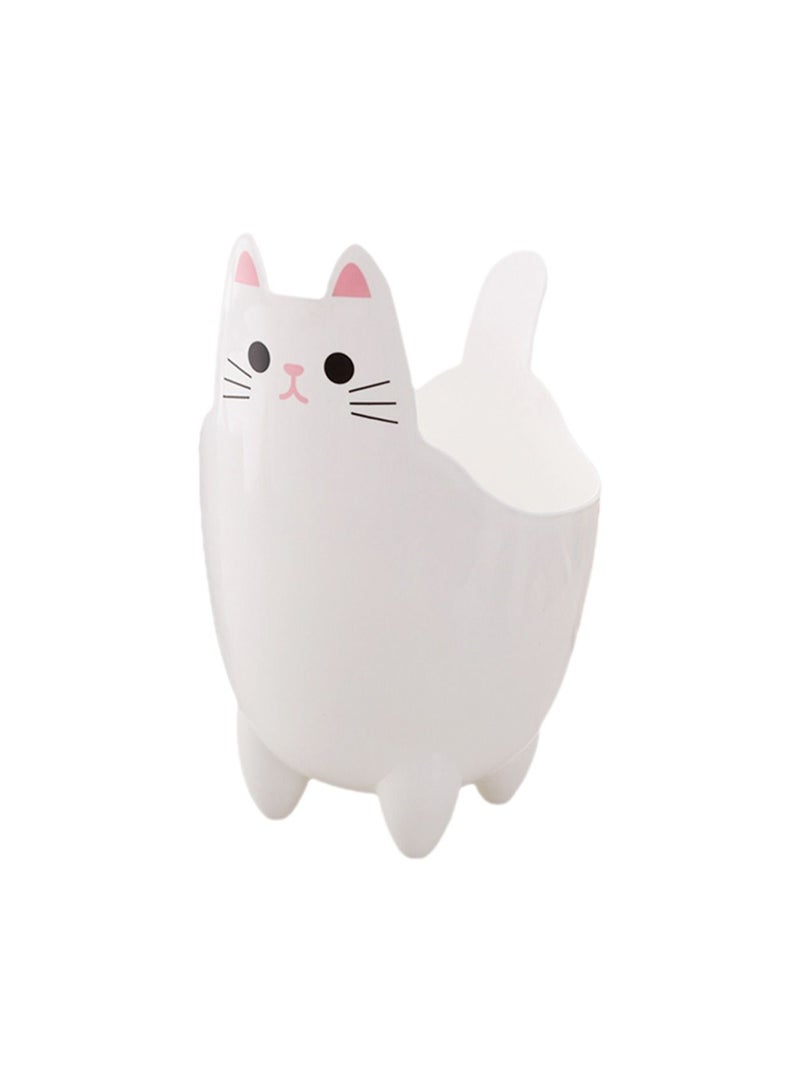 Small Wastebasket Cat Garbage Can Trash Storage Desktop Mini Plastic Bin Without Cover Storage Bucket For Home use- White  - Image 1