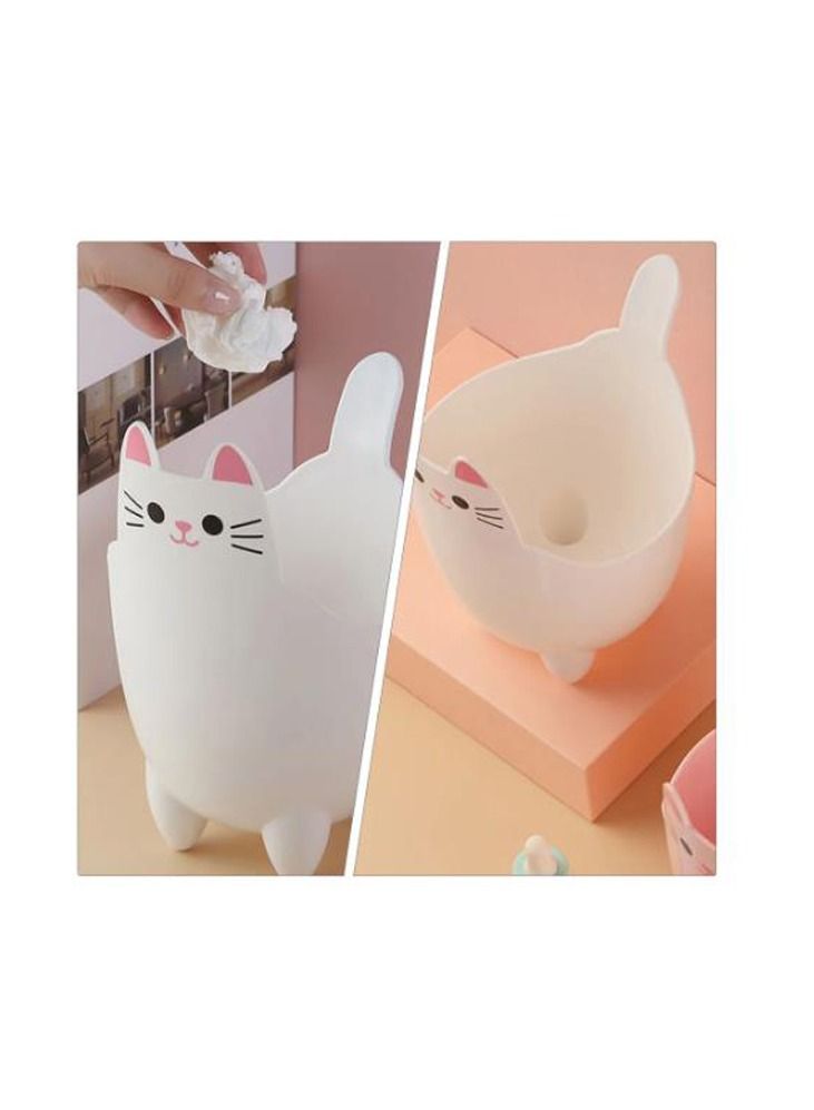 Small Wastebasket Cat Garbage Can Trash Storage Desktop Mini Plastic Bin Without Cover Storage Bucket For Home use- White  - Image 4