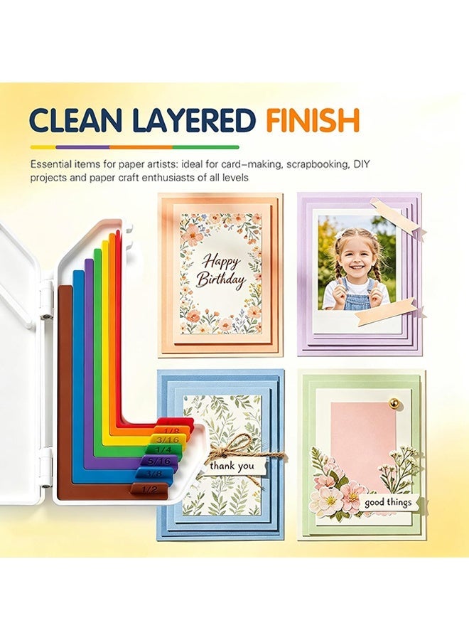 Wffo 7 Pcs Paper Crafting Alignment Guides with Storage Case, Precision Layering & Matting Spacers for Card Making and Scrapbooking, Color-Coded Tools with Size Tabs, 1/16 to 1/2 Inch Increments - Image 5