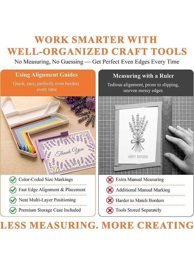 Wffo 7 Pcs Paper Crafting Alignment Guides with Storage Case, Precision Layering & Matting Spacers for Card Making and Scrapbooking, Color-Coded Tools with Size Tabs, 1/16 to 1/2 Inch Increments - Image 2