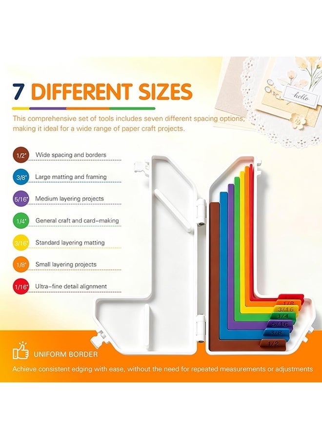 Wffo 7 Pcs Paper Crafting Alignment Guides with Storage Case, Precision Layering & Matting Spacers for Card Making and Scrapbooking, Color-Coded Tools with Size Tabs, 1/16 to 1/2 Inch Increments - Image 3