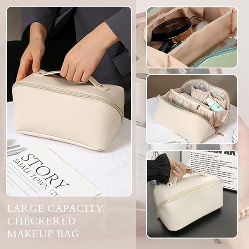 Sprqcart Large Capacity Travel Cosmetic Bag With Handle And Divider - Multifunctional Makeup Bag For Easy Access, Waterproof- (Cream), 10 cm - Image 5