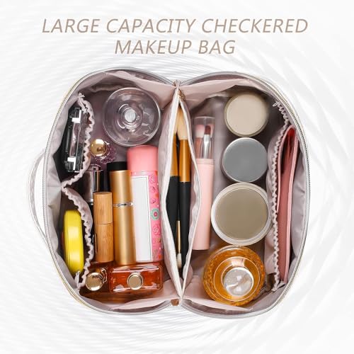 Sprqcart Large Capacity Travel Cosmetic Bag With Handle And Divider - Multifunctional Makeup Bag For Easy Access, Waterproof- (Cream), 10 cm - Image 2