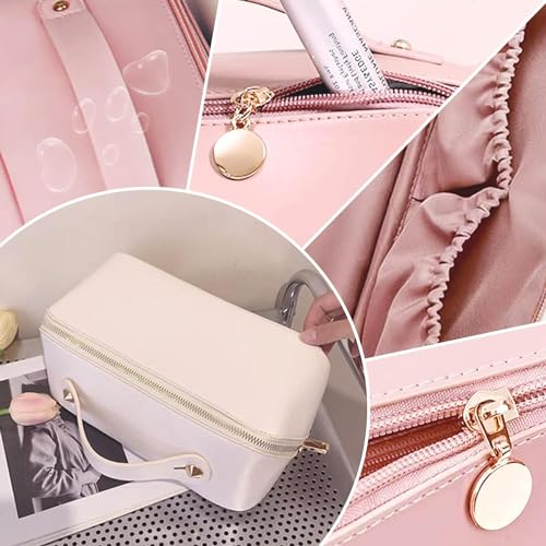 Sprqcart Large Capacity Travel Cosmetic Bag With Handle And Divider - Multifunctional Makeup Bag For Easy Access, Waterproof- (Cream), 10 cm - Image 3