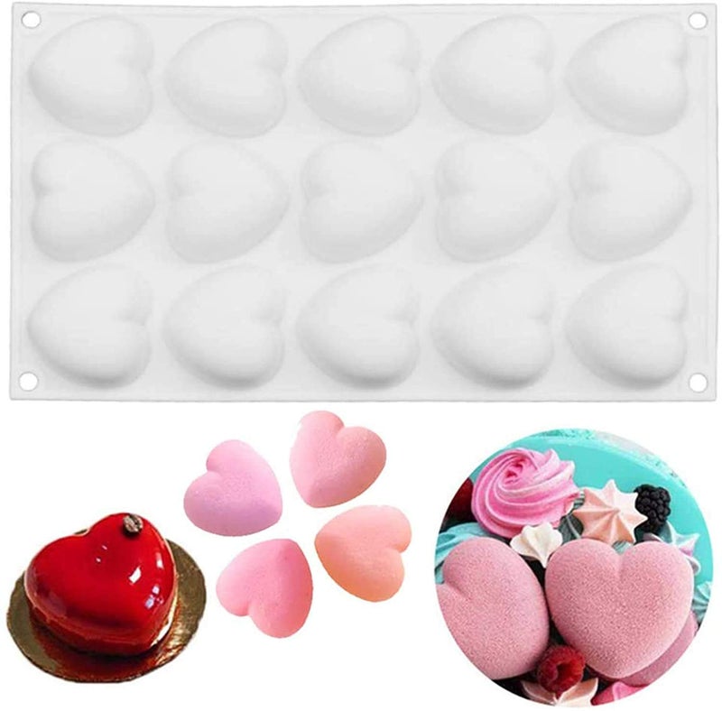Fine Décor FINEDECOR Heart Shape Silicone Mousse Cake Mould for Baking, 3D Silicone Baking Mould Tray for Candy Pastry Chocolate Truffle Cupcake Jello Cookie Pudding Cake Decoration Mould, FD 3164 (15 Cavity) - Image 1