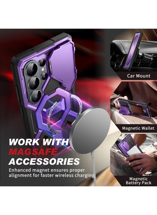 تونجيت حامل مغناطيسي لجراب سامسونج جالاكسي S26 Ultra، متوافق مع MagSafe، [غطاء كاميرا و2 إطار أمامي] [حماية من السقوط بمعيار عسكري] جراب S26 Ultra مع واقي شاشة مدمج ومشبك حزام، بنفسجي. - Image 3