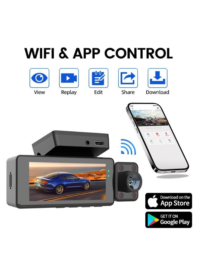 AiQi 3 Channel 4K Dash Cam | Front 4K + Interior & Rear 1080P | Infrared Night Vision | WiFi App Control | 24H Parking Monitor | Family Car Safety Camera - Image 1