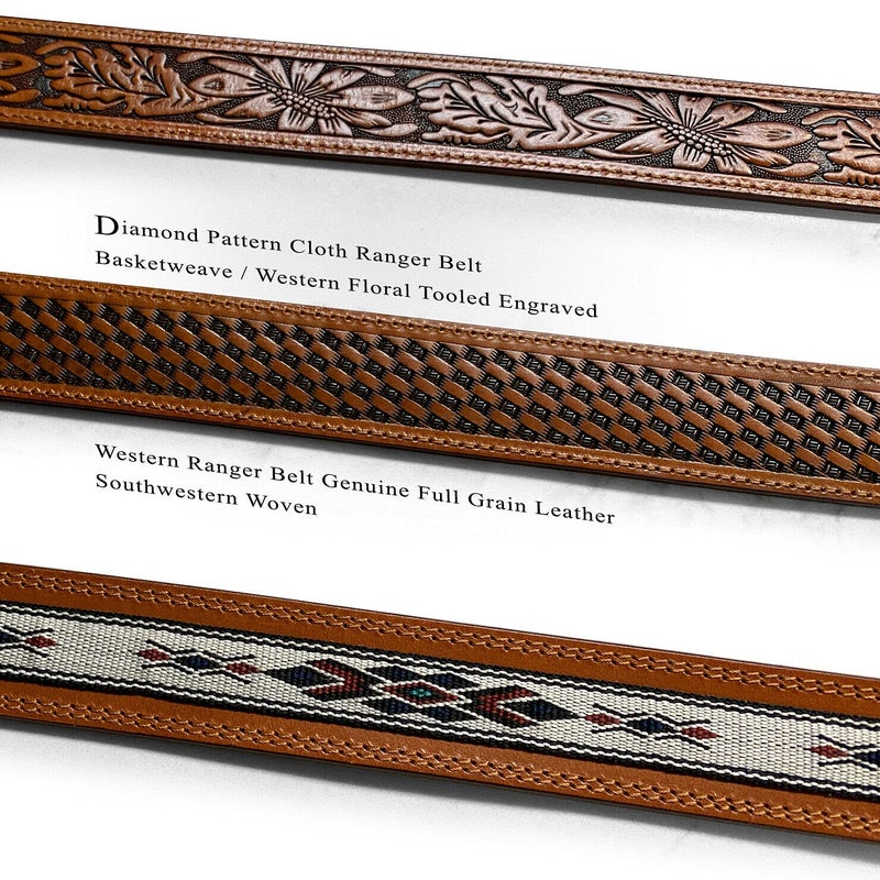Belts.com 10568 Genuine Full Grain Leather Southwestern Woven Diamond Pattern Cloth Ranger Belt (Brown, 36) - Image 2