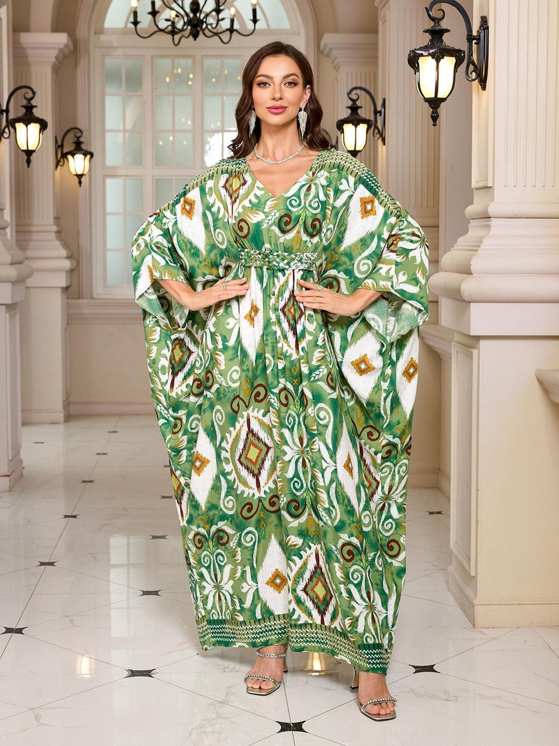 Moss Rose Moo Moos for Women Beach Vacation Caftan Dresses V Neck Swimsuit Caftan Plus Size Maxi Dress - Image 4