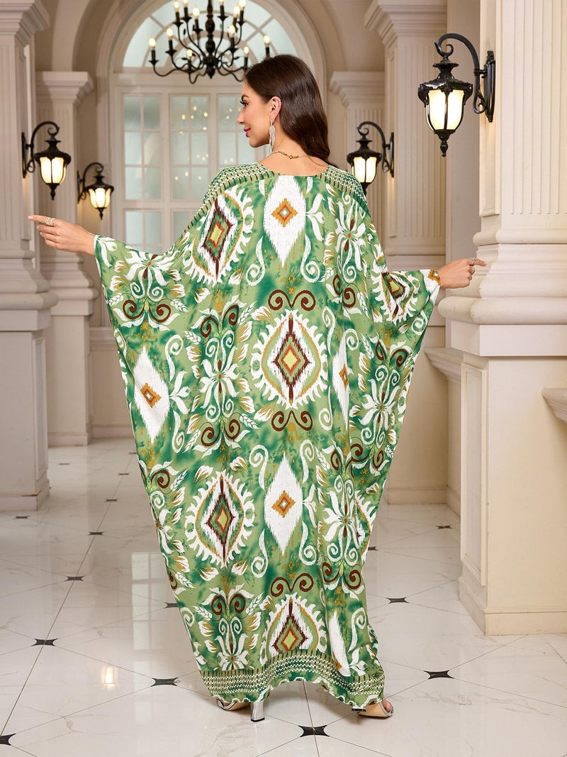 Moss Rose Moo Moos for Women Beach Vacation Caftan Dresses V Neck Swimsuit Caftan Plus Size Maxi Dress - Image 2
