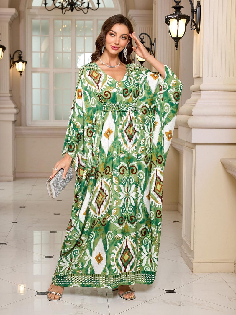 Moss Rose Moo Moos for Women Beach Vacation Caftan Dresses V Neck Swimsuit Caftan Plus Size Maxi Dress - Image 5