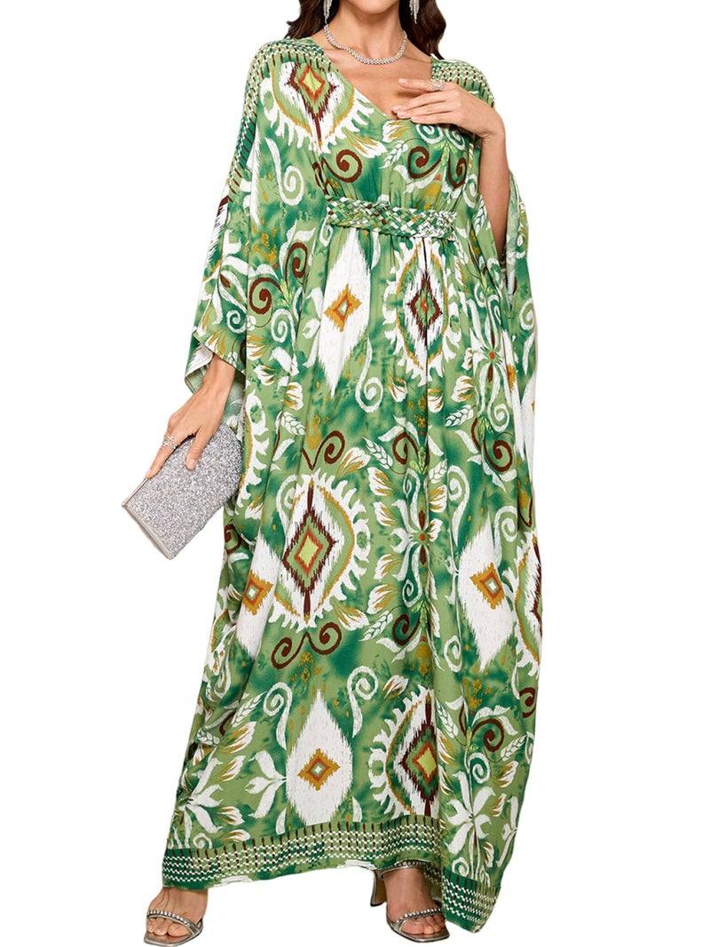 Moss Rose Moo Moos for Women Beach Vacation Caftan Dresses V Neck Swimsuit Caftan Plus Size Maxi Dress - Image 1