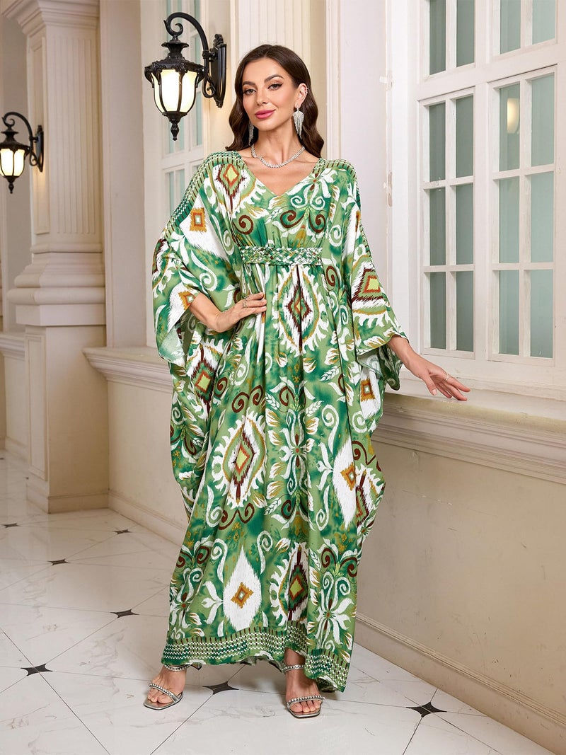 Moss Rose Moo Moos for Women Beach Vacation Caftan Dresses V Neck Swimsuit Caftan Plus Size Maxi Dress - Image 3