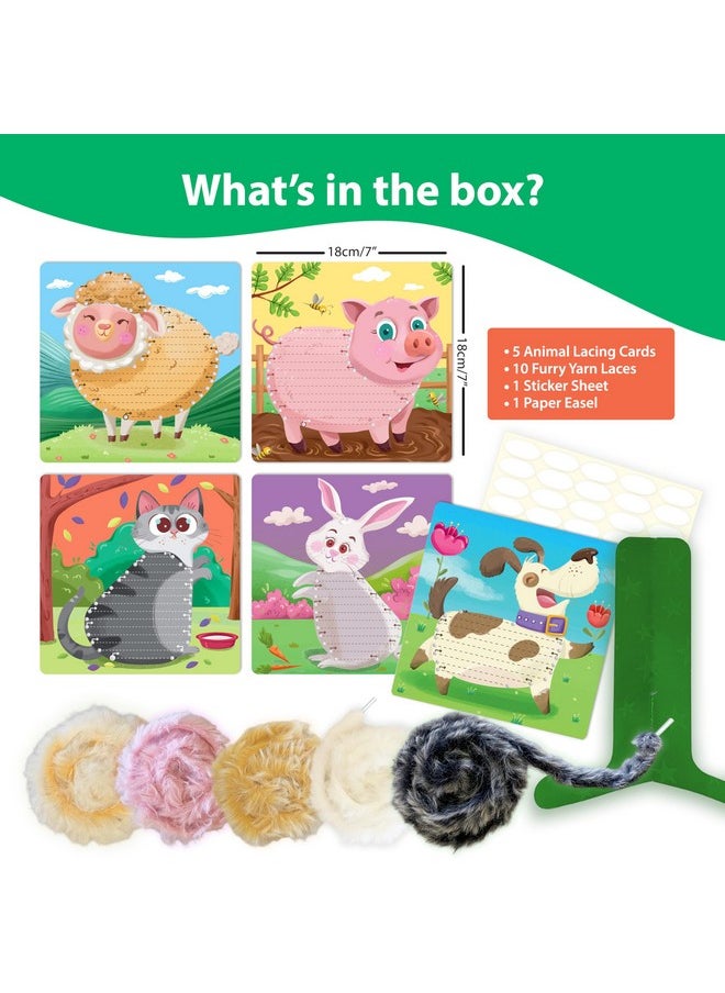 CHALK AND CHUCKLES - Chalk and Chuckles Art and Craft Kit, Lace Art Furry Animals, No Mess Activity, DIY Lacing Activities for Kids, Gift for Girls, Boys Age 3, 4, 5, 6, 7 Years, Travel Toys, Paper, Multicolor - Image 1