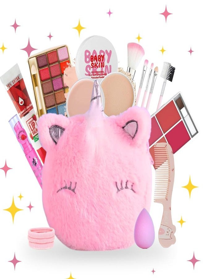 Linivya Kids Real Makeup Kit for Girls & Teens with Unicorn White Bag - Non-Toxic, Safe, Washable - Birthday Gift for 6 7 8 9 10 12 13 14 15 16 Years Old (Pack of 18) - Image 1