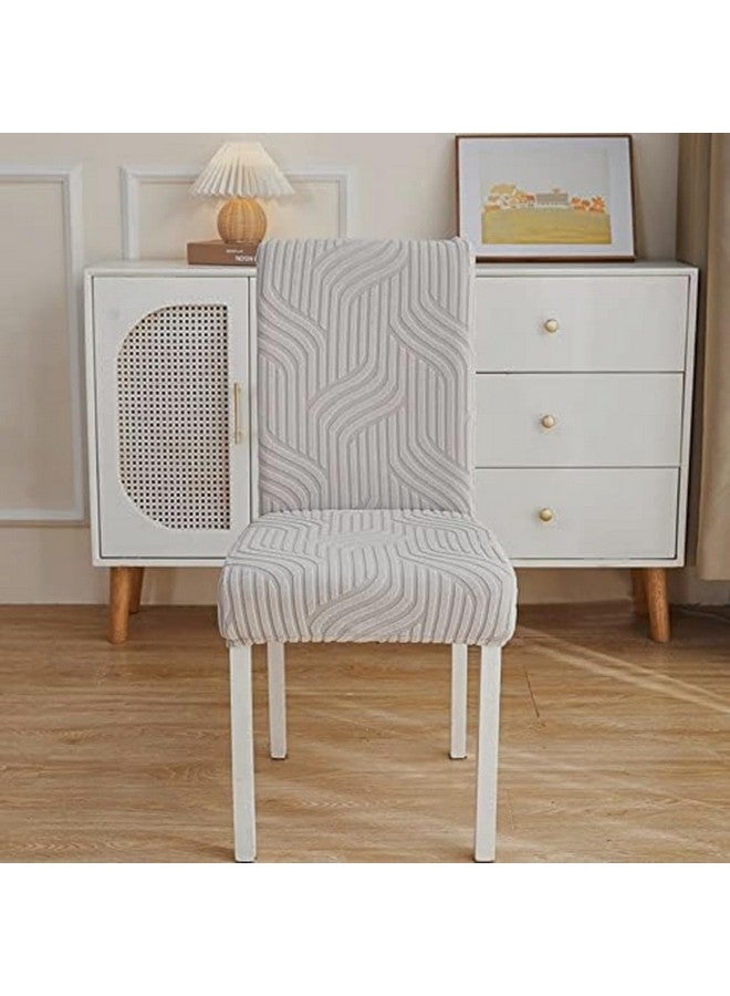 Styleys Styleys Elastic Chair Cover Stretch Removable Washable Short Jacquard Dining Chair Cover Protector Seat Slipcover (Pack of 6, Light Grey, JTMC9)  - Image 2