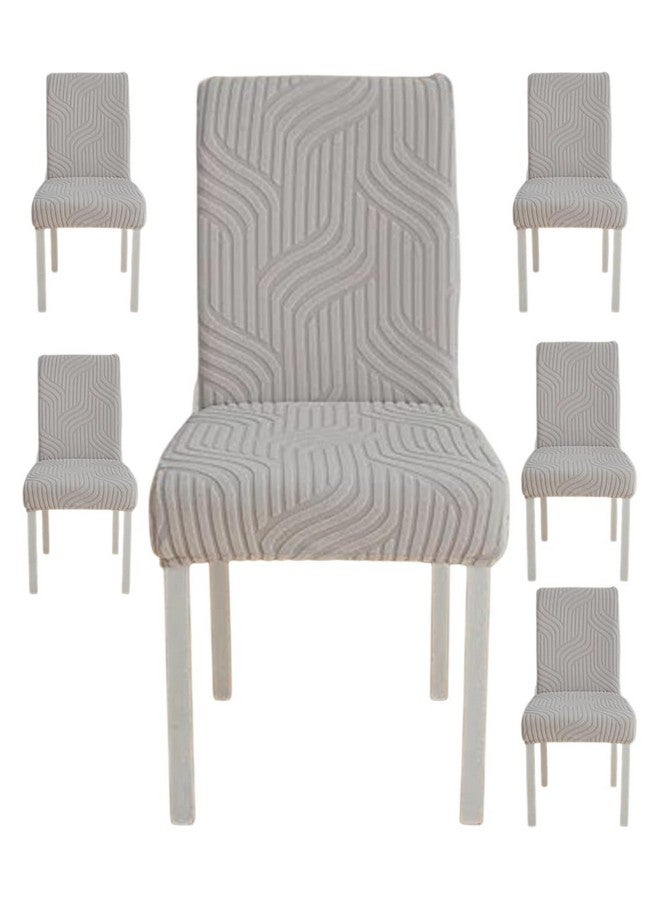 Styleys Styleys Elastic Chair Cover Stretch Removable Washable Short Jacquard Dining Chair Cover Protector Seat Slipcover (Pack of 6, Light Grey, JTMC9)  - Image 1
