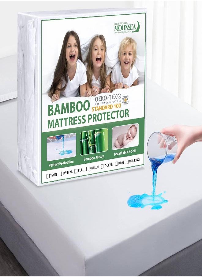 Moonsea Twin XL Mattress Protector Waterproof Cooling Bamboo Mattress Cover Twin Extra Long, Deep Pocket Fitted 7 to 14 inch College Dorm Room Bed with Noiseless, Skin Friendly and Breathable  - Image 3