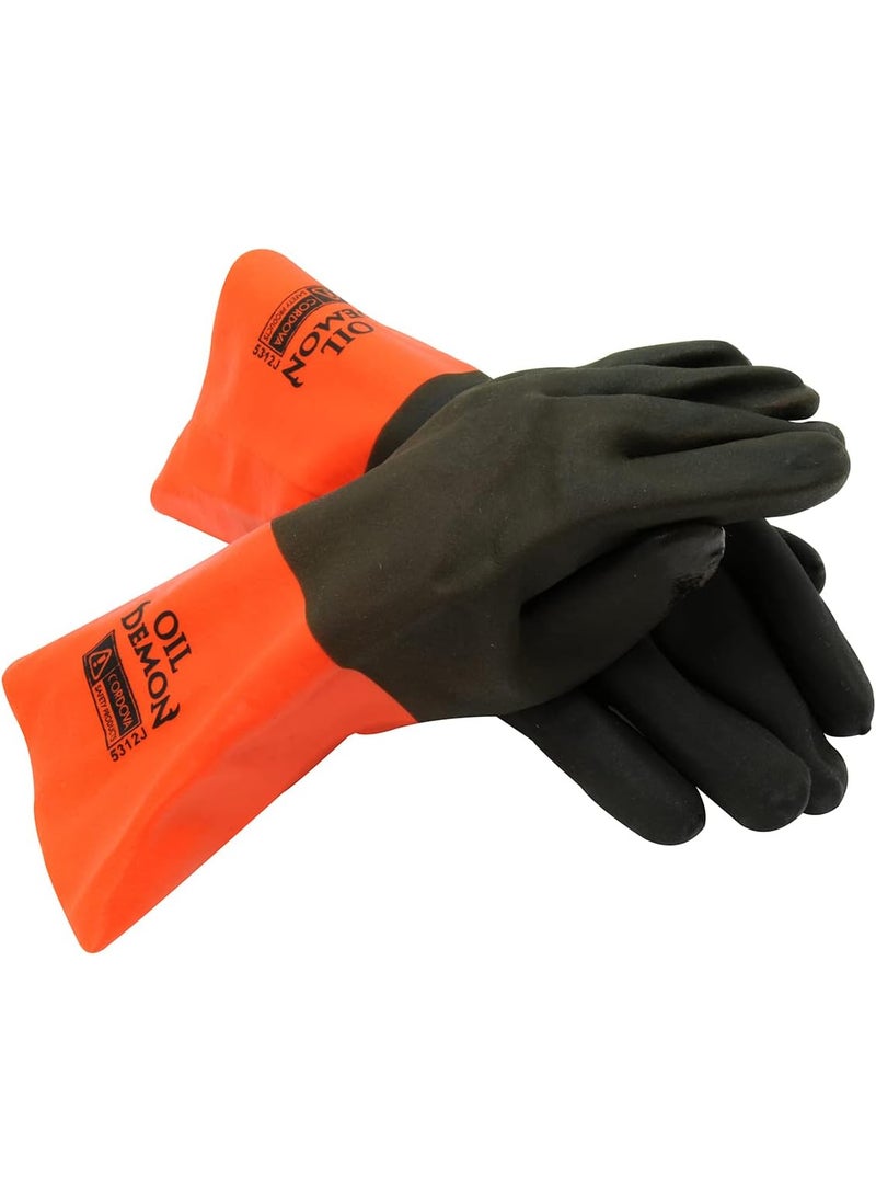 Cordova Cordova 5312J Oil Demon BlackOrange Double Dipped PVC Gloves Sandy Finish Jersey Lined 12Inch Large 12Pack 
