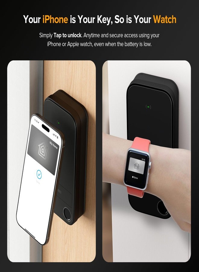 قفل باب ThorBolt X1 الذكي بدون مفتاح، يعمل بتقنية Apple Home Key، مزود ببصمة الإصبع ولوحة مفاتيح تعمل باللمس، متوافق مع HomeKit عبر جهاز التوجيه (Border Router)، مقاوم للماء بمعيار IP65، أسود اللون - Image 2