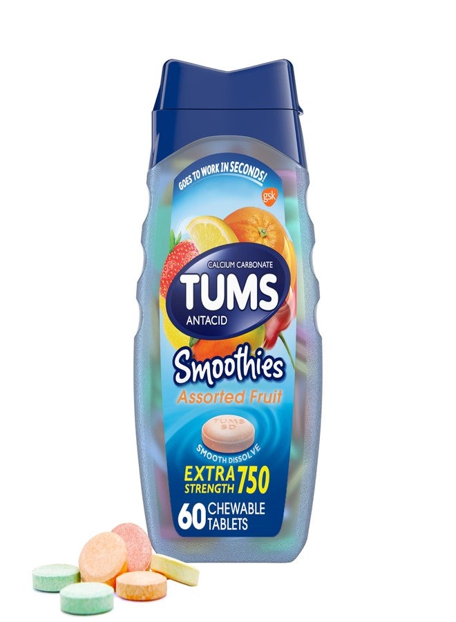 TUMS Smoothies Extra Strength Antacid Chewable Tablets for Heartburn Relief, Assorted Fruit - 60 Count (Pack of 1) - Image 1